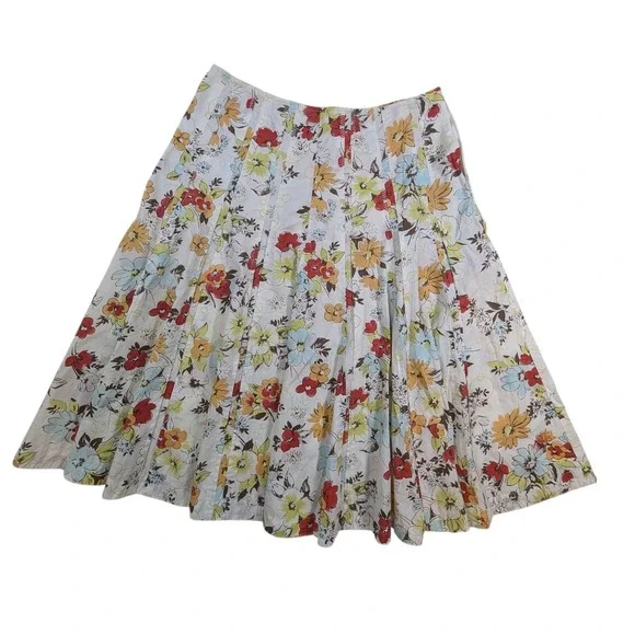Floral Pleated A-Line Midi Skirt‎ – Women's 4 White Red Yellow Blue - Picture 2 of 9